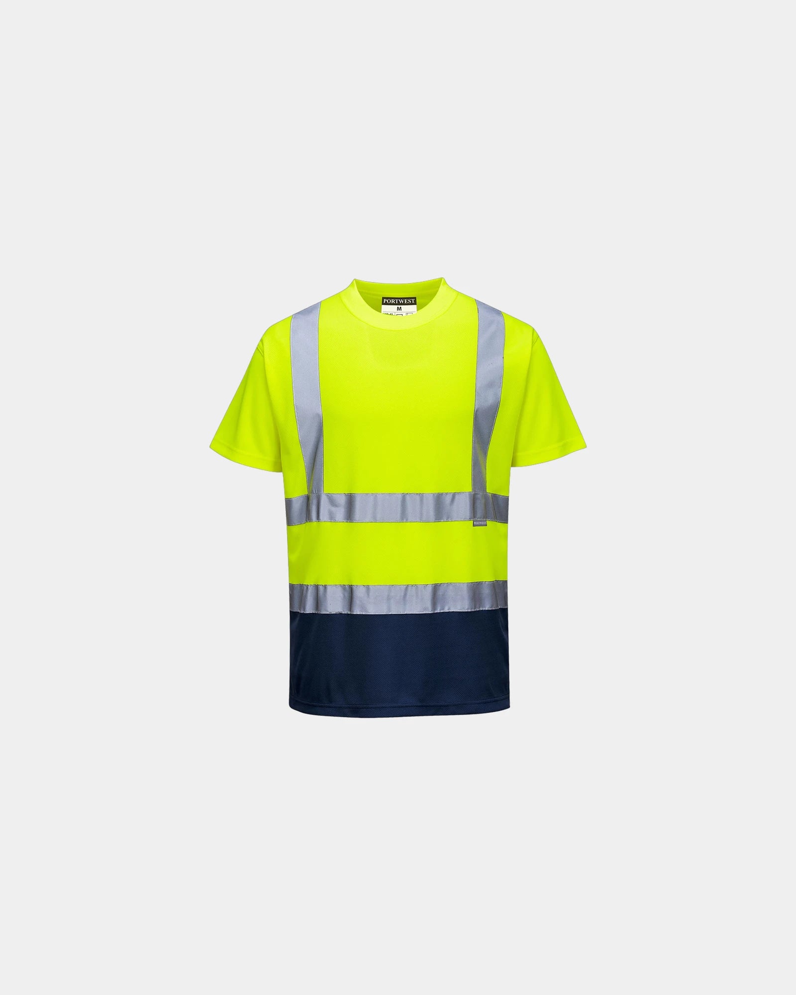 T-Shirt bicolore 100% Polyester zum Personalisieren - Gelb-Marineblau
