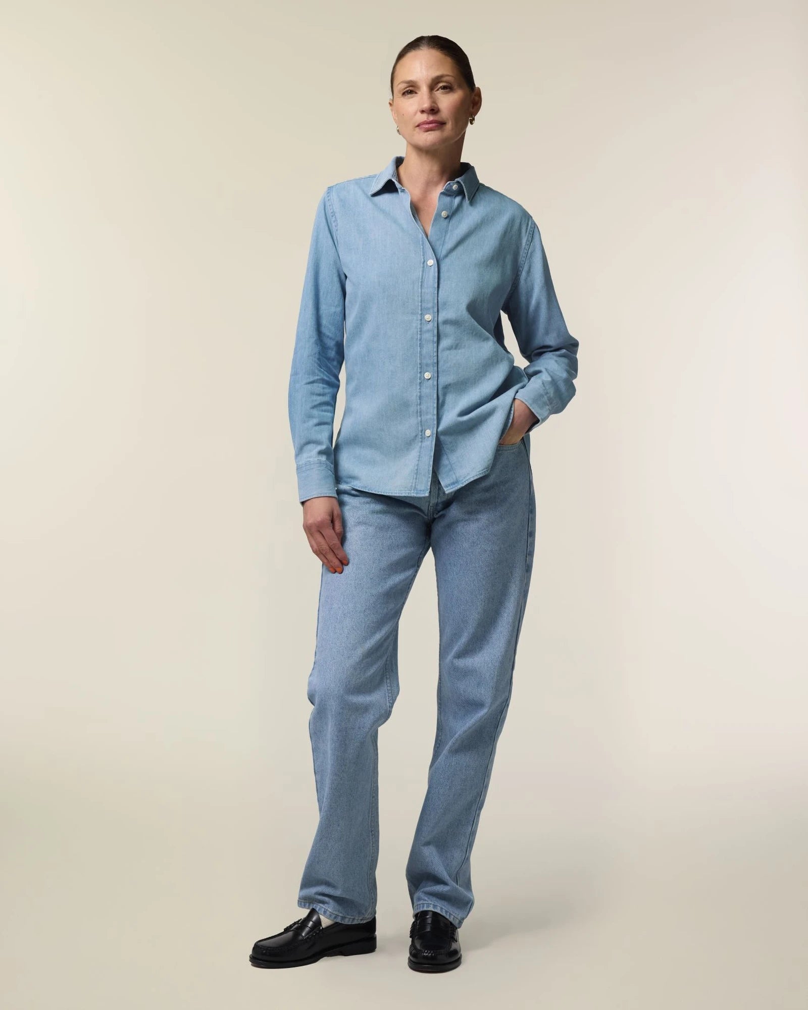 Denim Shirt Medium Fit Stanley/Stella zum Personalisieren - Hellblau