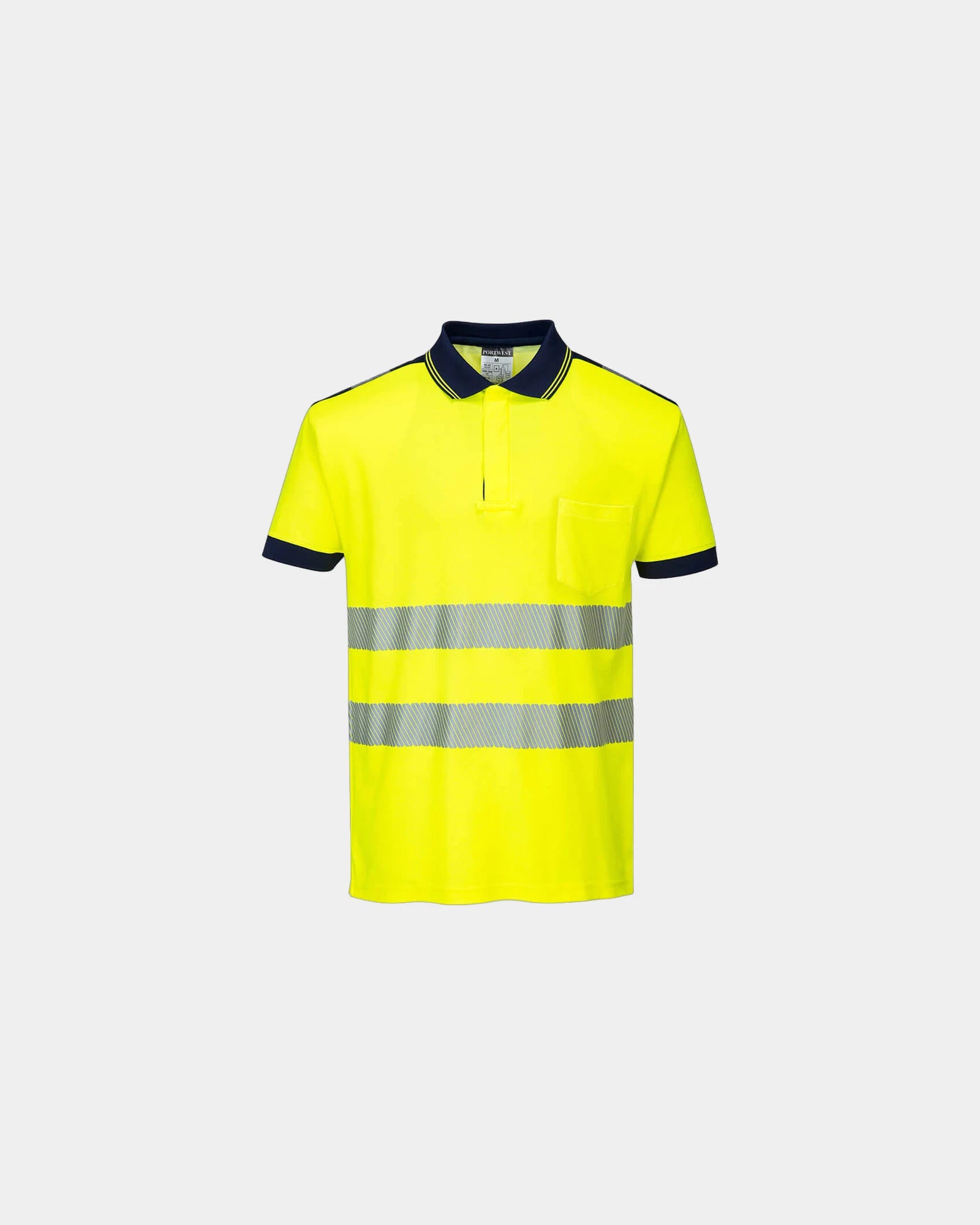 Poloshirt 55% Baumwolle 45% Polyester Portwest HV PW3 zum Personalisieren - Gelb-Marineblau