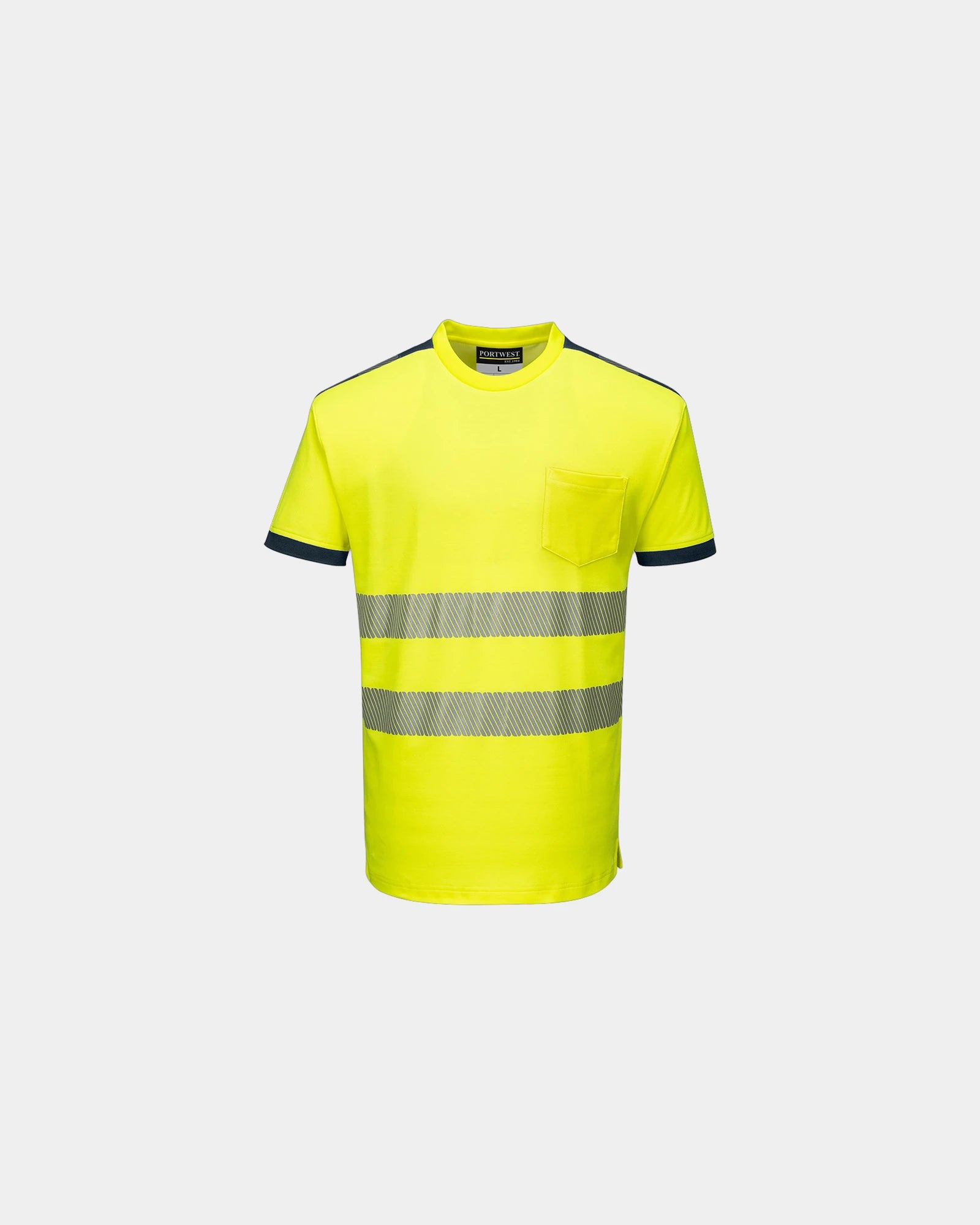 T-Shirt 55% Baumwolle Portwest HV PW3 zum Personalisieren - Gelb-Marineblau