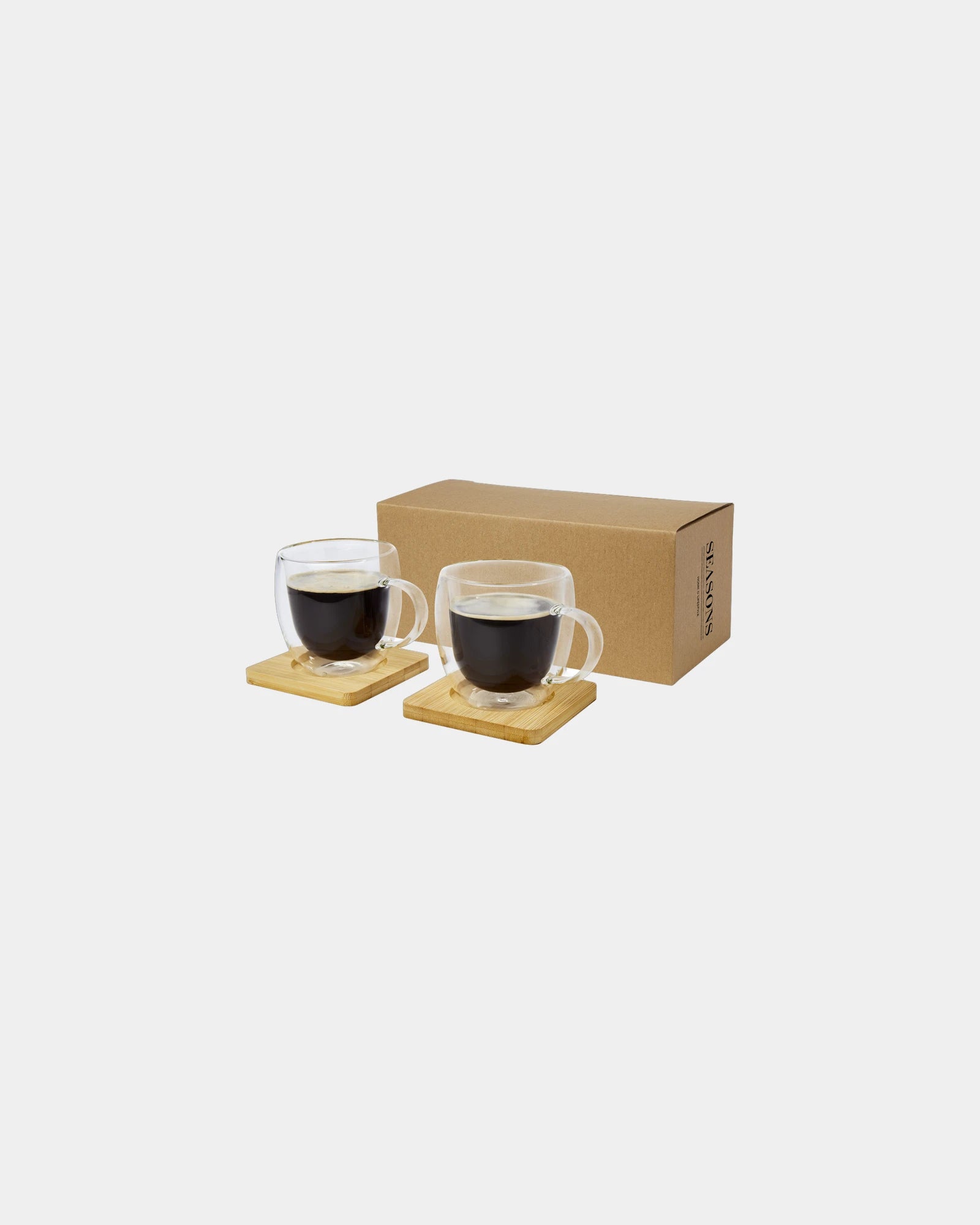 Tasse Glas borosilikat 250ml mit Bambusuntersetzer zum Personalisieren - Transluzent