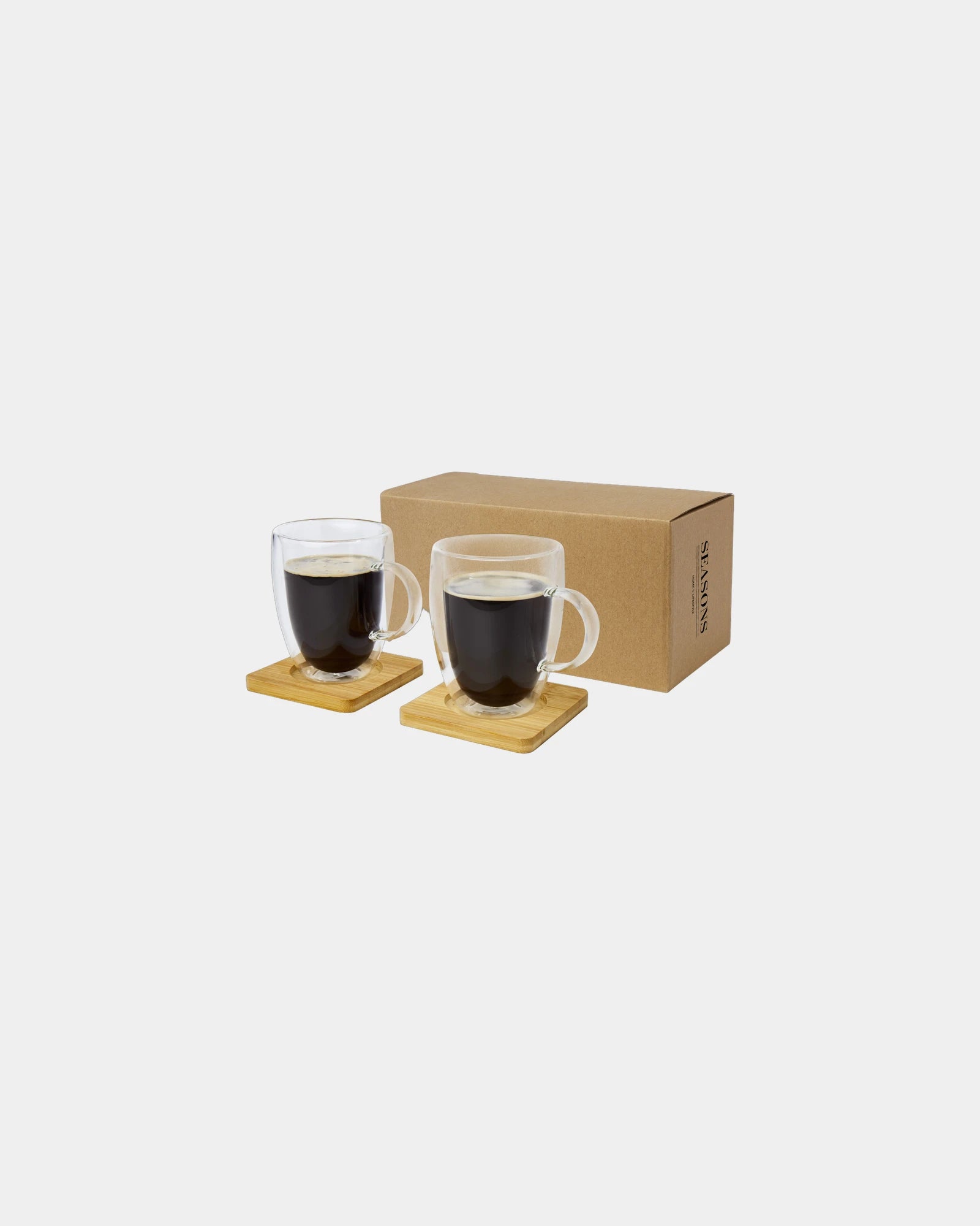 Tasse 350ml doppelwandig Glas mit Bambusuntersetzer zum Personalisieren - Transluzent