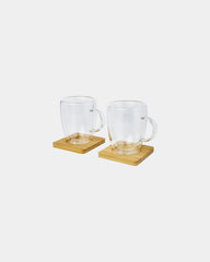 Tasse 350ml doppelwandig Glas mit Bambusuntersetzer zum Personalisieren - 4