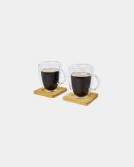 Tasse 350ml doppelwandig Glas mit Bambusuntersetzer zum Personalisieren - 2