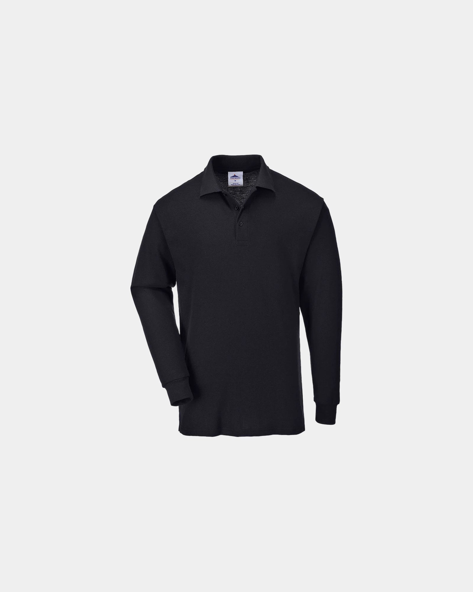 Poloshirt langarm Polyester Baumwolle Portwest zum Personalisieren - Schwarz-Himmelblau