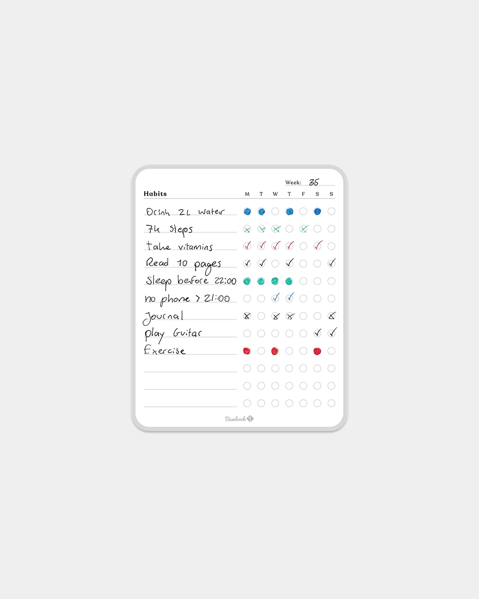 Wöchentlicher Gewohnheiten-Tracker Bambook zum Personalisieren - Weiß