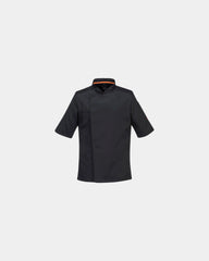 Kochjacke Stretch MeshAir Pro kurzarm zum Personalisieren - Schwarz-Himmelblau