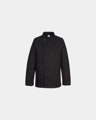 Kochjacke 100% Baumwolle Portwest Surrey M/L zum Personalisieren - Schwarz-Himmelblau