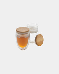 Set 2 Verres doppelwandig 350ml mit Bambusdeckel zum Personalisieren