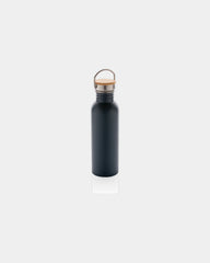Edelstahl Trinkflasche mit Bambusdeckel 710ml zum Personalisieren - Blau
