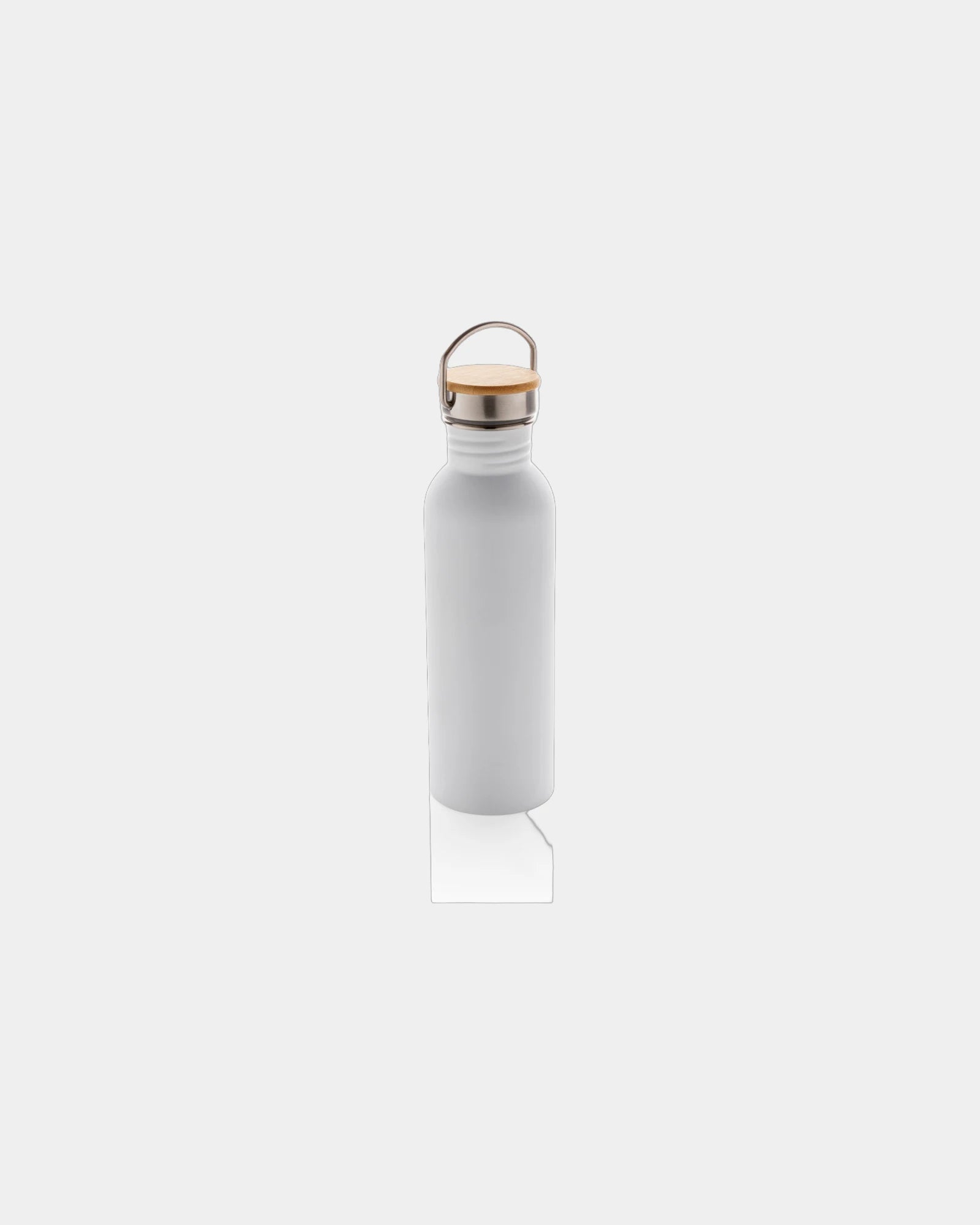 Edelstahl Trinkflasche mit Bambusdeckel 710ml zum Personalisieren - Weiß