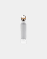 Edelstahl Trinkflasche mit Bambusdeckel 710ml zum Personalisieren - Weiß