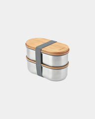 Bento-Box Edelstahl Black + Blum 1L zum Personalisieren - Grau