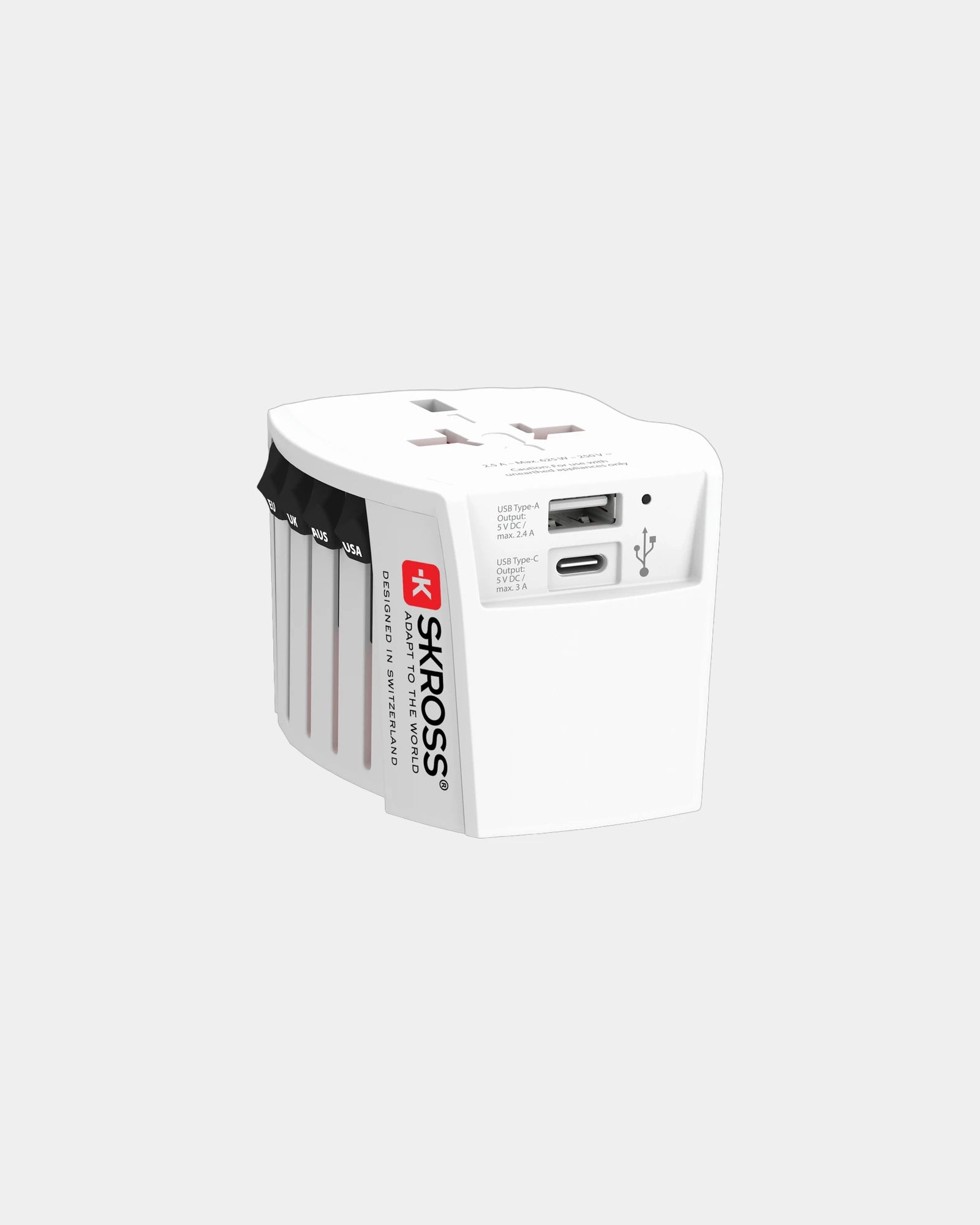 Reiseadapter Skross MUV 2-Pole mit USB zum Personalisieren - Weiß