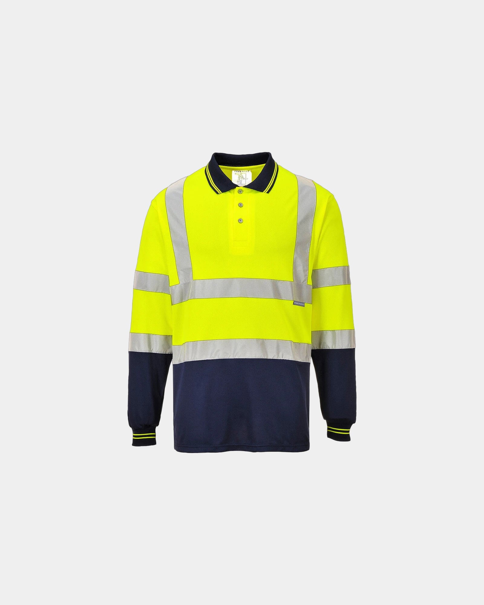 Poloshirt bicolore langarm zum Personalisieren - Gelb-Marineblau