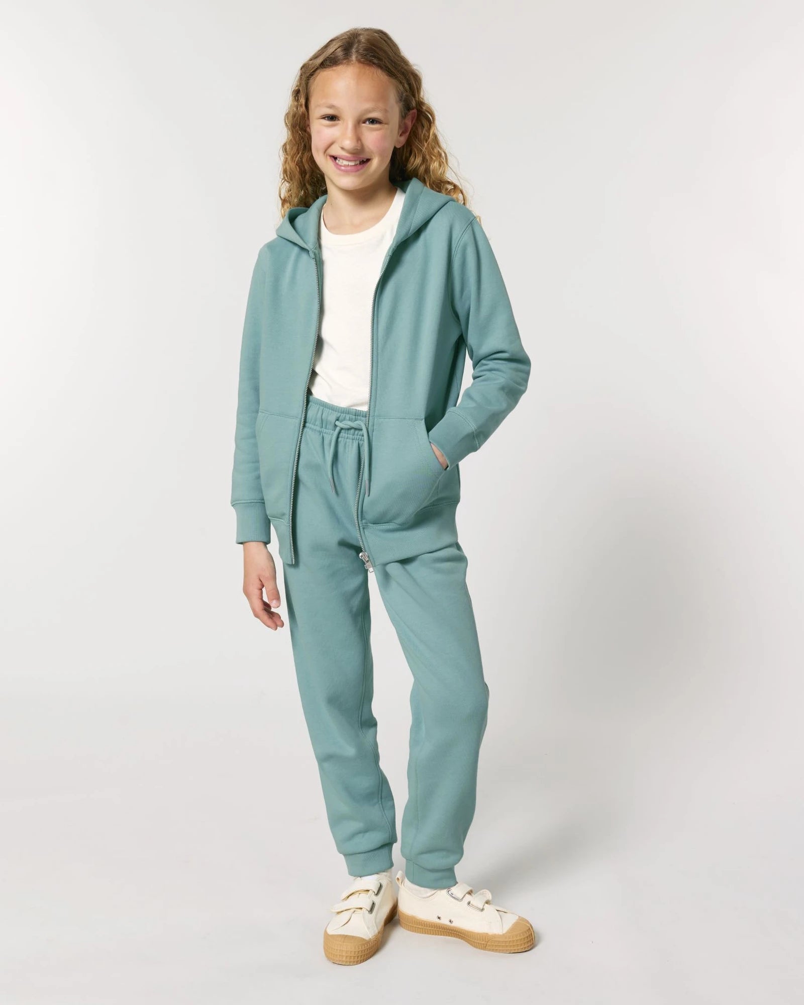 Sweatshirt zippbar Stanley/Stella Iconic Kinder zum Personalisieren - Teal Monstera