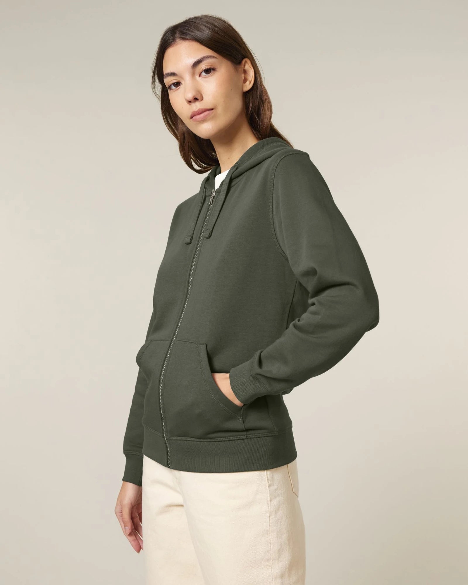 Sweatshirt zippbar Stanley/Stella zum Personalisieren - Khaki
