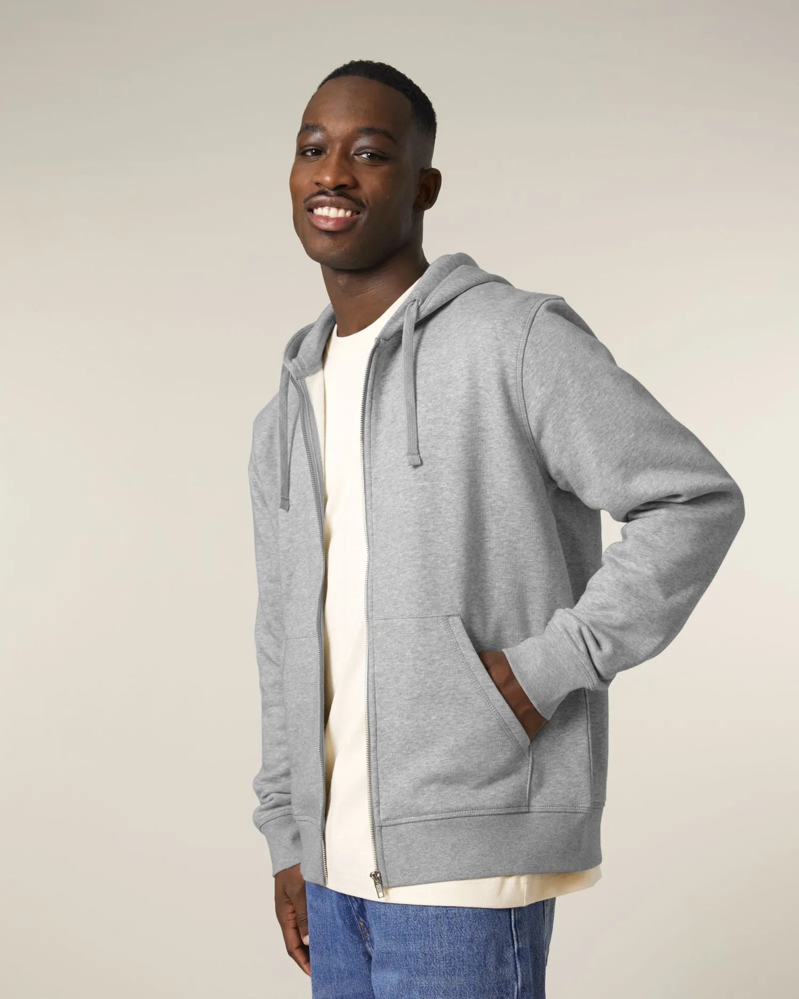 Sweatshirt zippbar Stanley/Stella zum Personalisieren - Mélange Grau