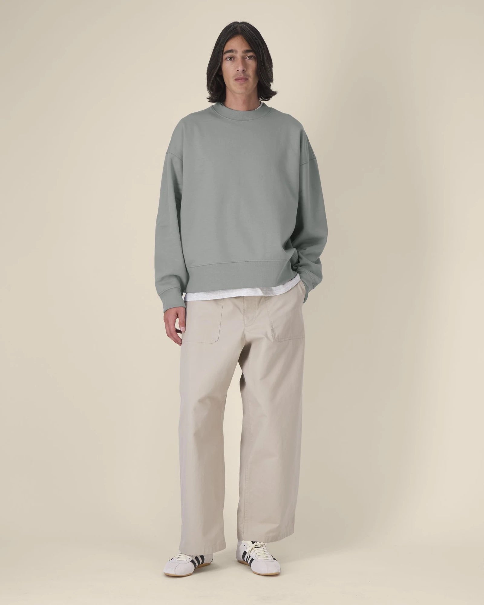 Sweatshirt Boxy aus Bio-Baumwolle Stanley/Stella zum Personalisieren - Nebelgrau