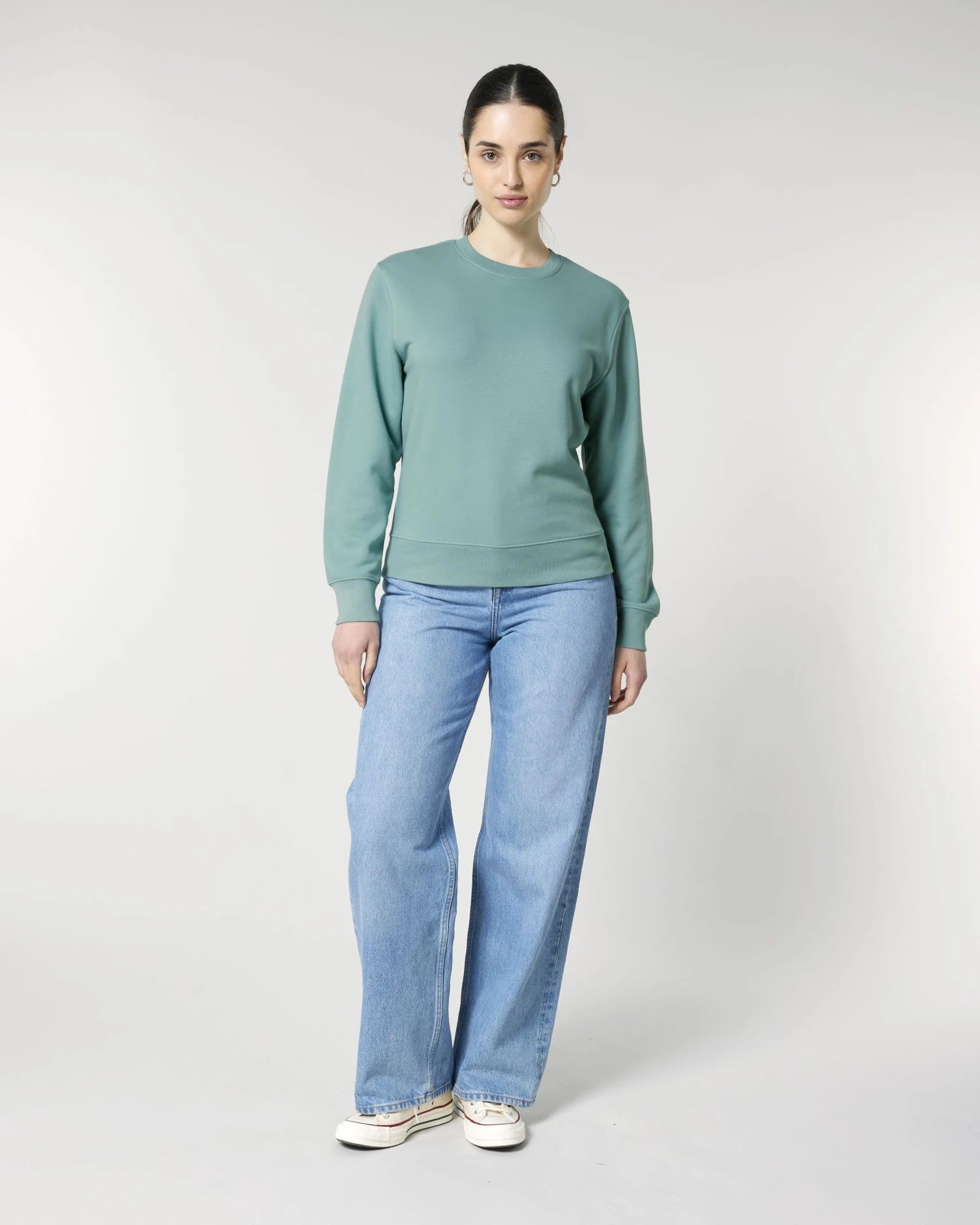 Sweatshirt Bio-Baumwolle Stanley/Stella Matcher zum Personalisieren - Teal Monstera