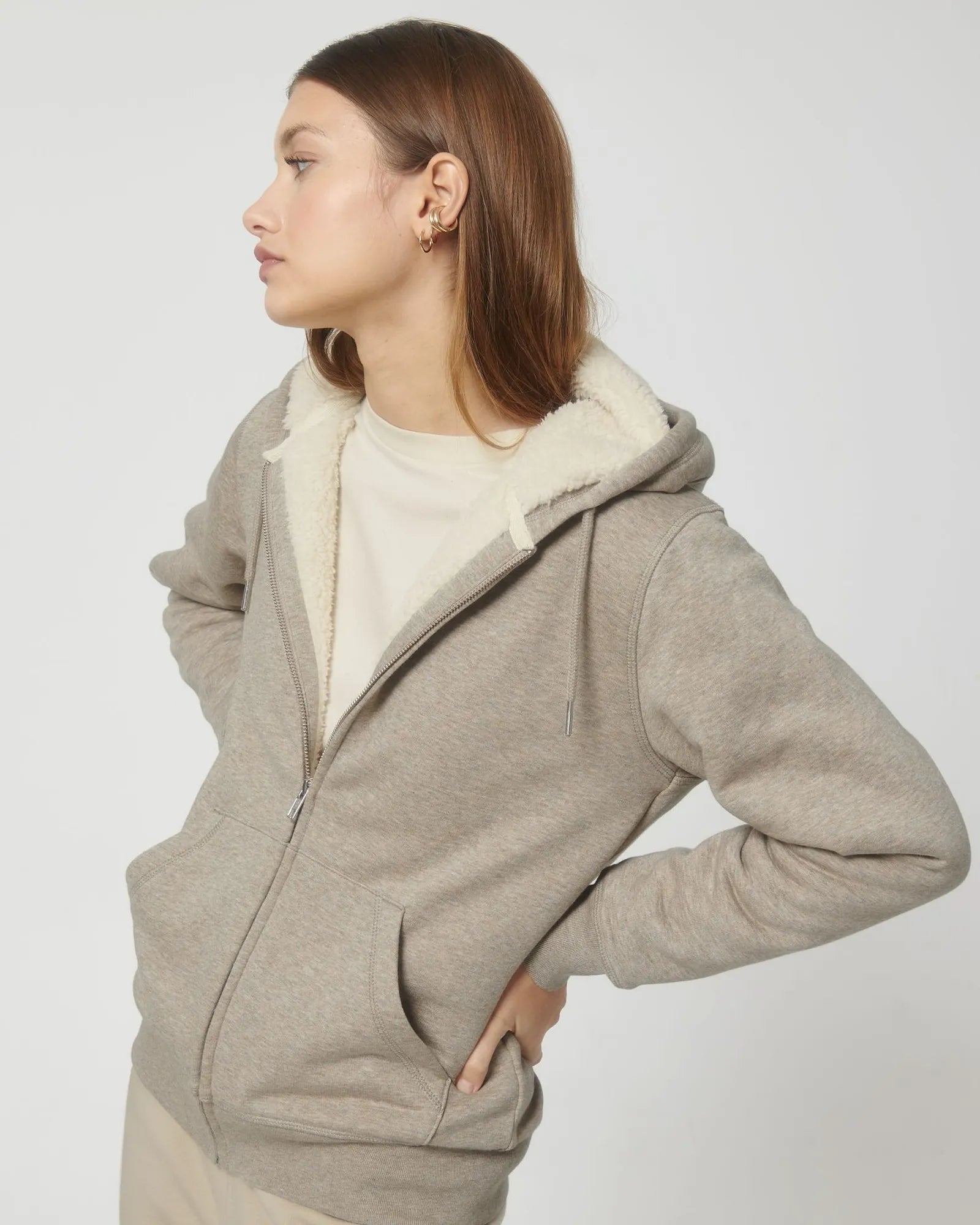 Sweatshirt zippbar Bio-Baumwolle Stanley/Stella Hygger zum Personalisieren - Heather Sand