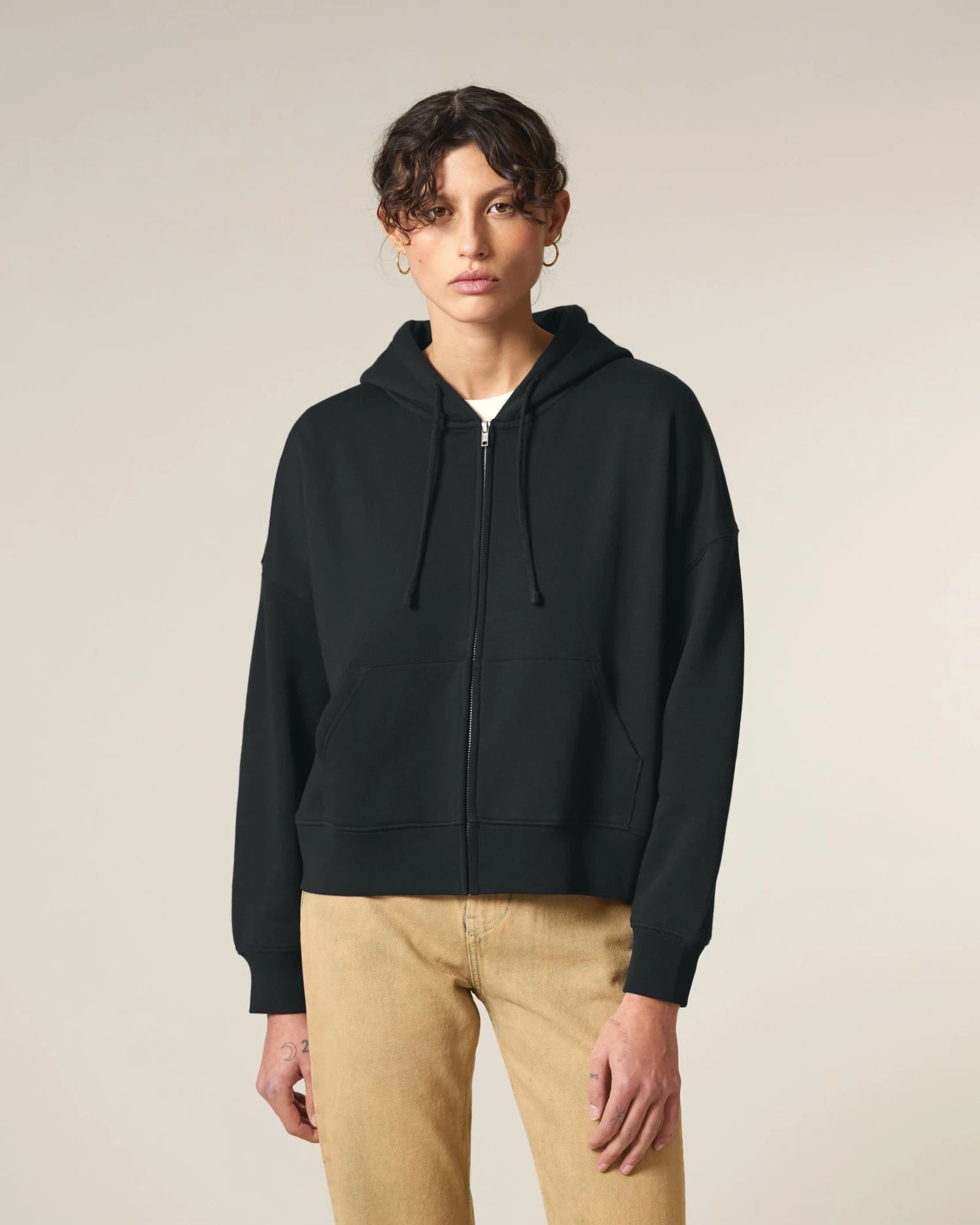 Sweatshirt zippbar Bio-Baumwolle Stanley/Stella Ida zum Personalisieren - Schwarz