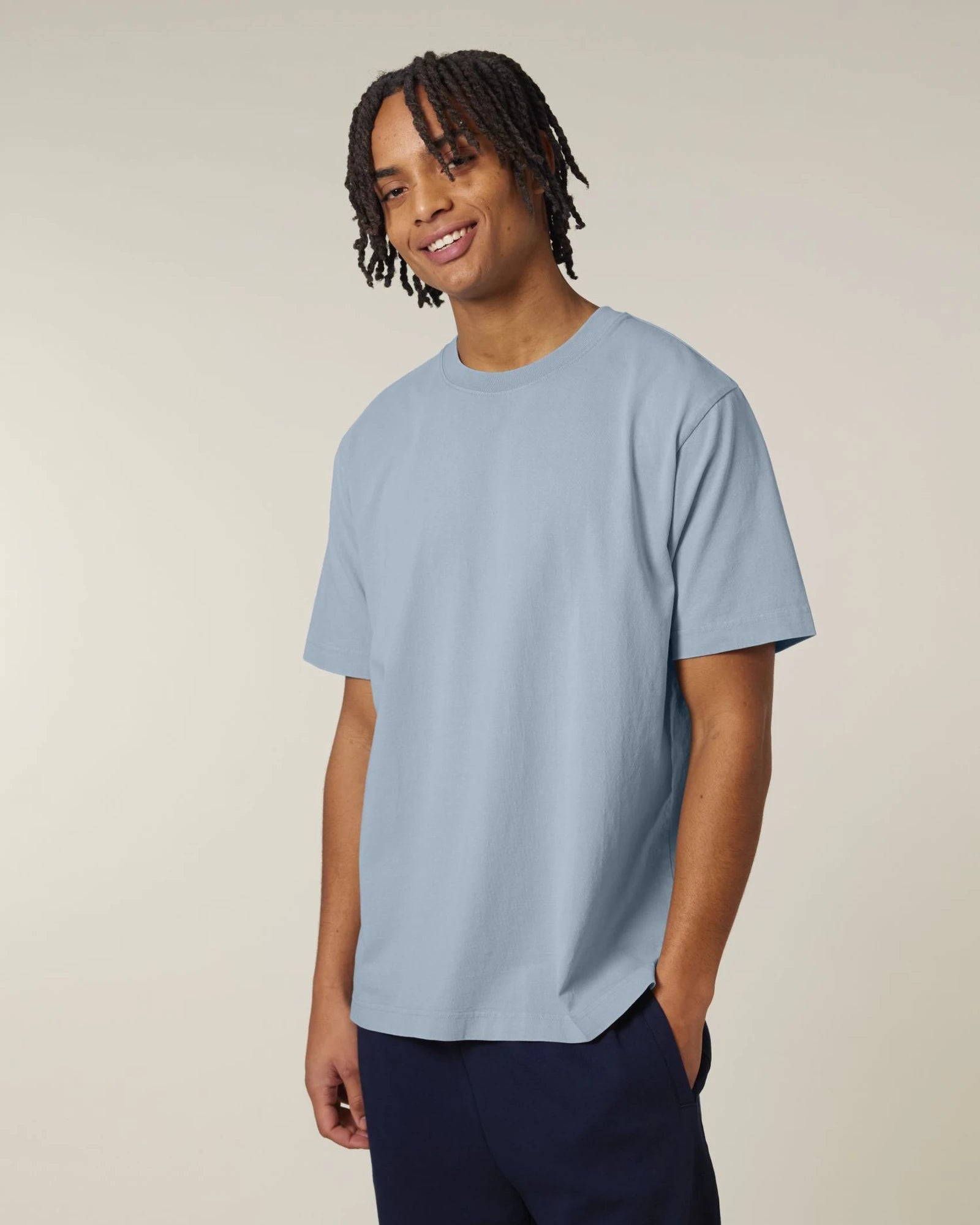 T-Shirt langarm Bio-Baumwolle Stanley/Stella Freestyler zum Personalisieren - G. Gefärbt Blaustein