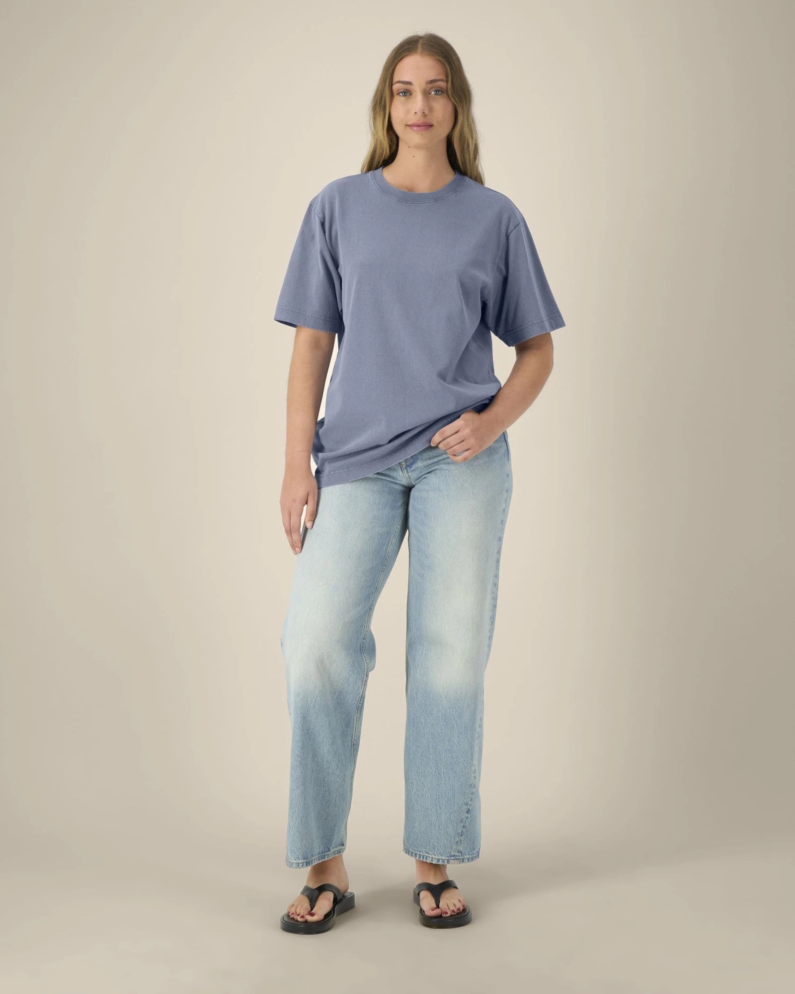 T-Shirt langarm Bio-Baumwolle Stanley/Stella Freestyler zum Personalisieren - G. Gefärbt Blau Grau