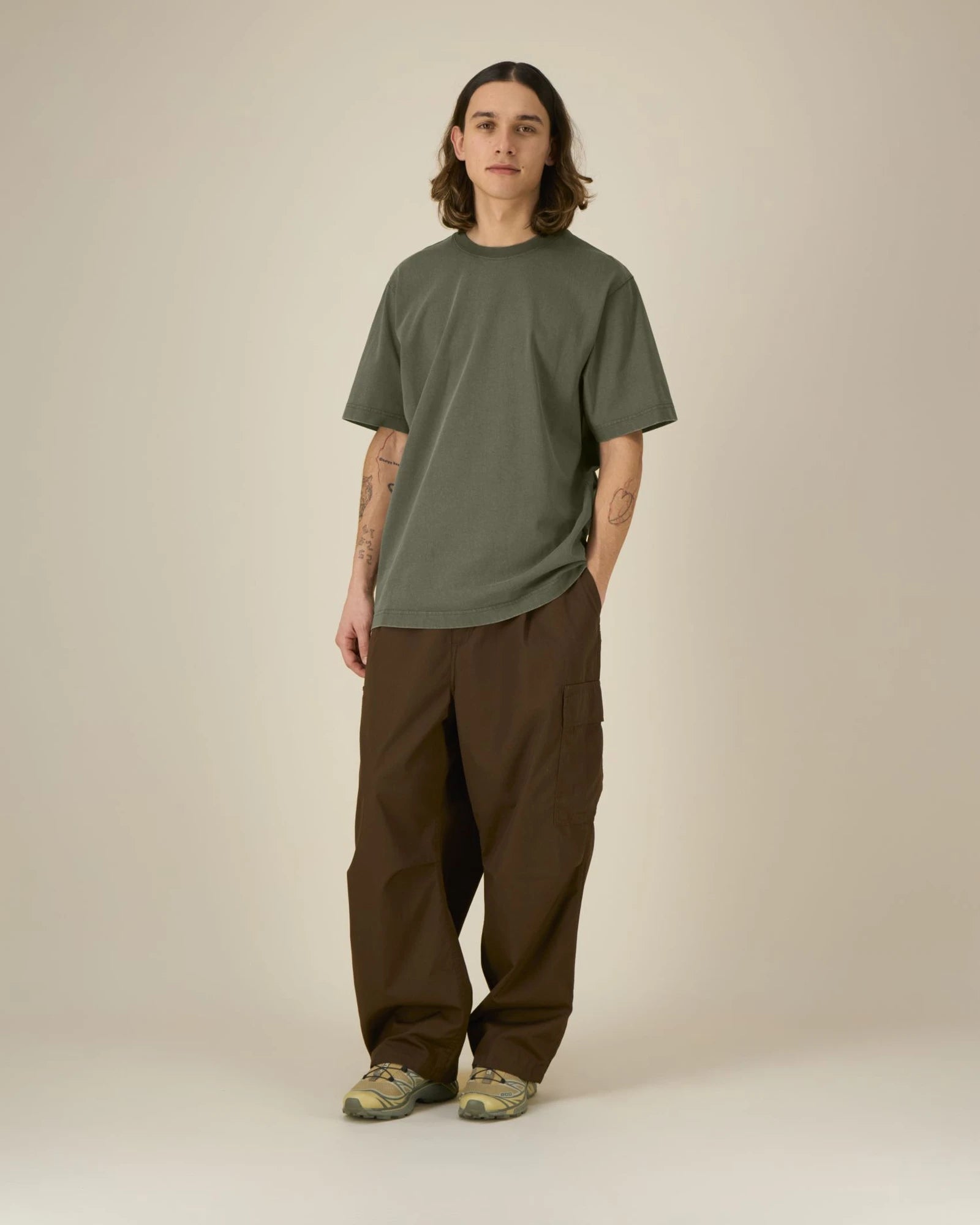 T-Shirt langarm Bio-Baumwolle Stanley/Stella Freestyler zum Personalisieren - G. Gefärbt Khaki