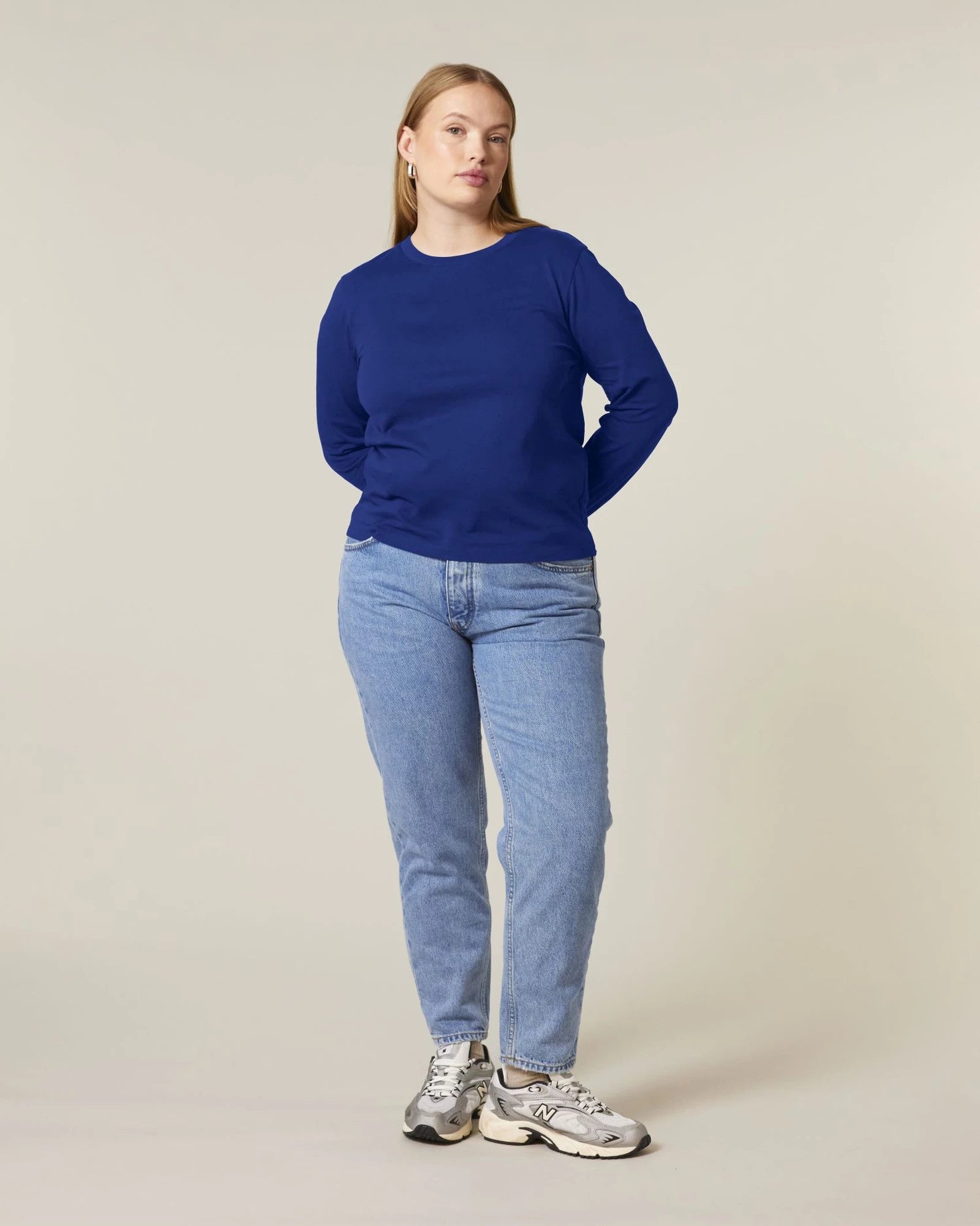 T-Shirt langarm Bio-Baumwolle Stanley/Stella Muser zum Personalisieren - Arbeiter Blau