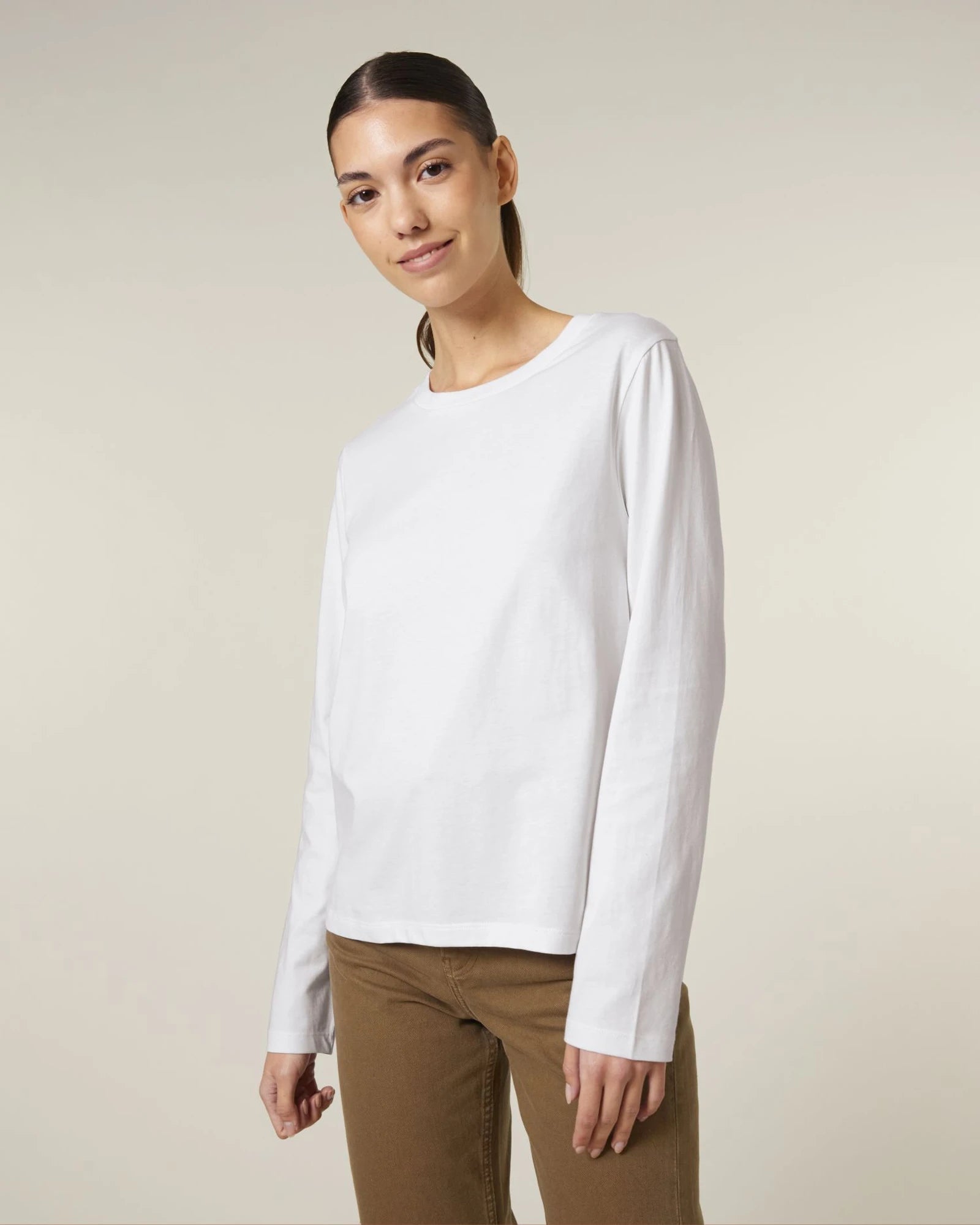 T-Shirt langarm Bio-Baumwolle Stanley/Stella Muser zum Personalisieren - Weiß
