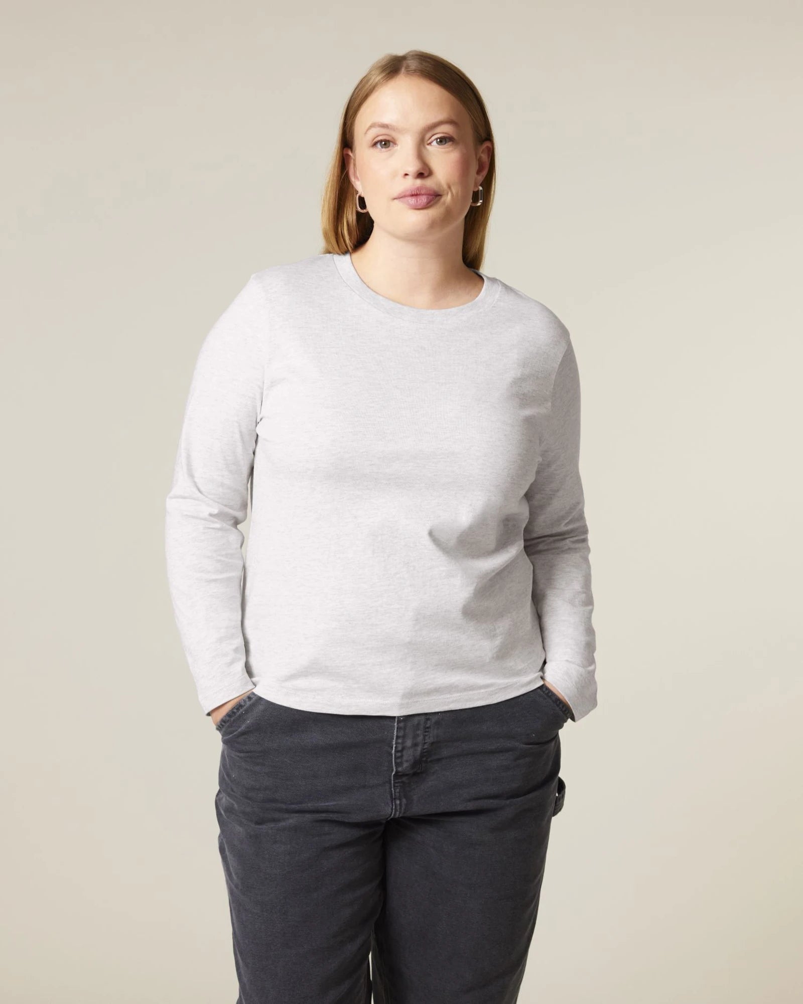 T-Shirt langarm Bio-Baumwolle Stanley/Stella Muser zum Personalisieren - Kühles Melange Grau