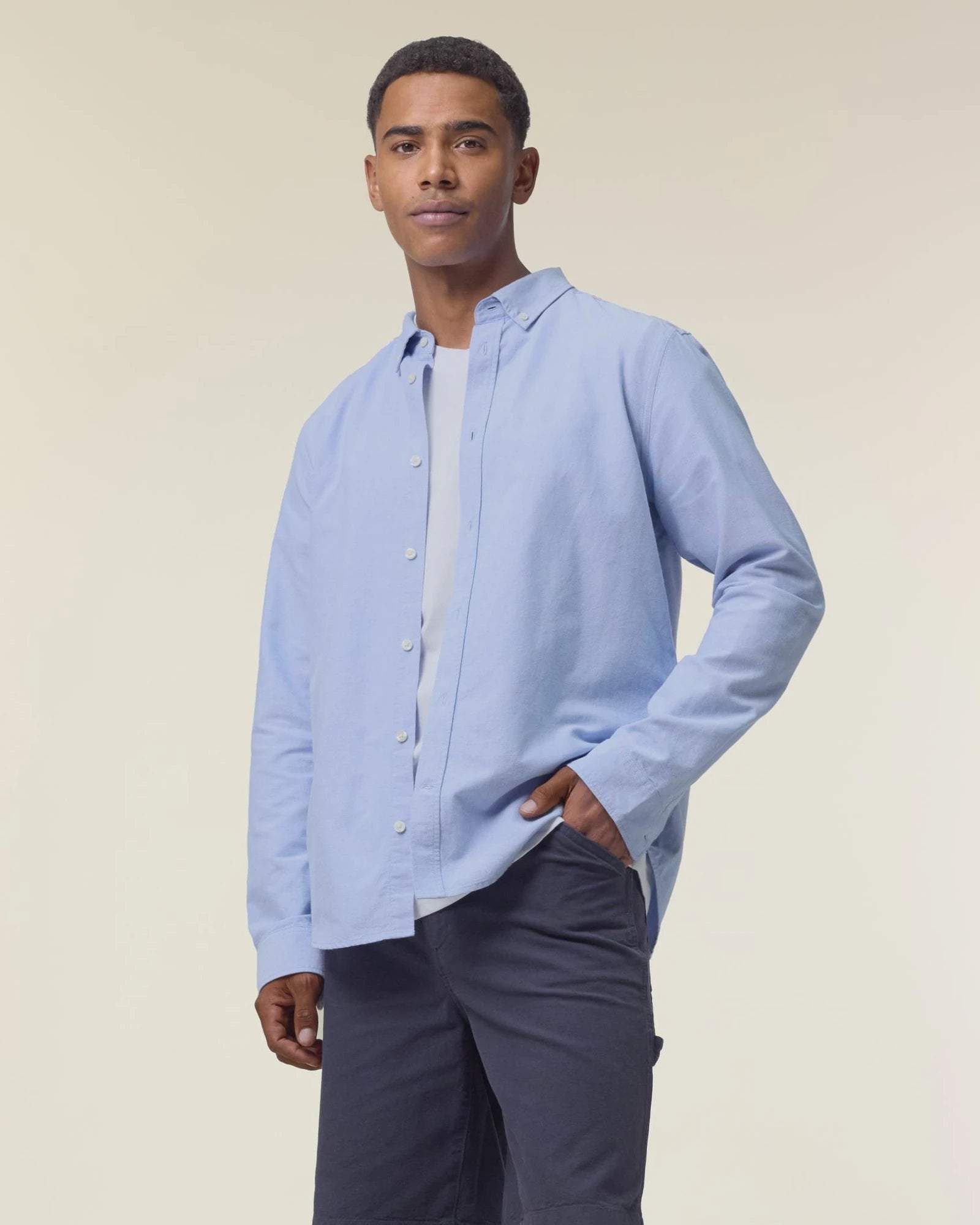 Hemd Bio-Baumwolle Stanley/Stella Oxford zum Personalisieren - Blaue Oxford