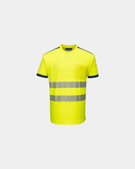 T-Shirt 55% Baumwolle Portwest HV PW3 zum Personalisieren - Gelb-Marineblau