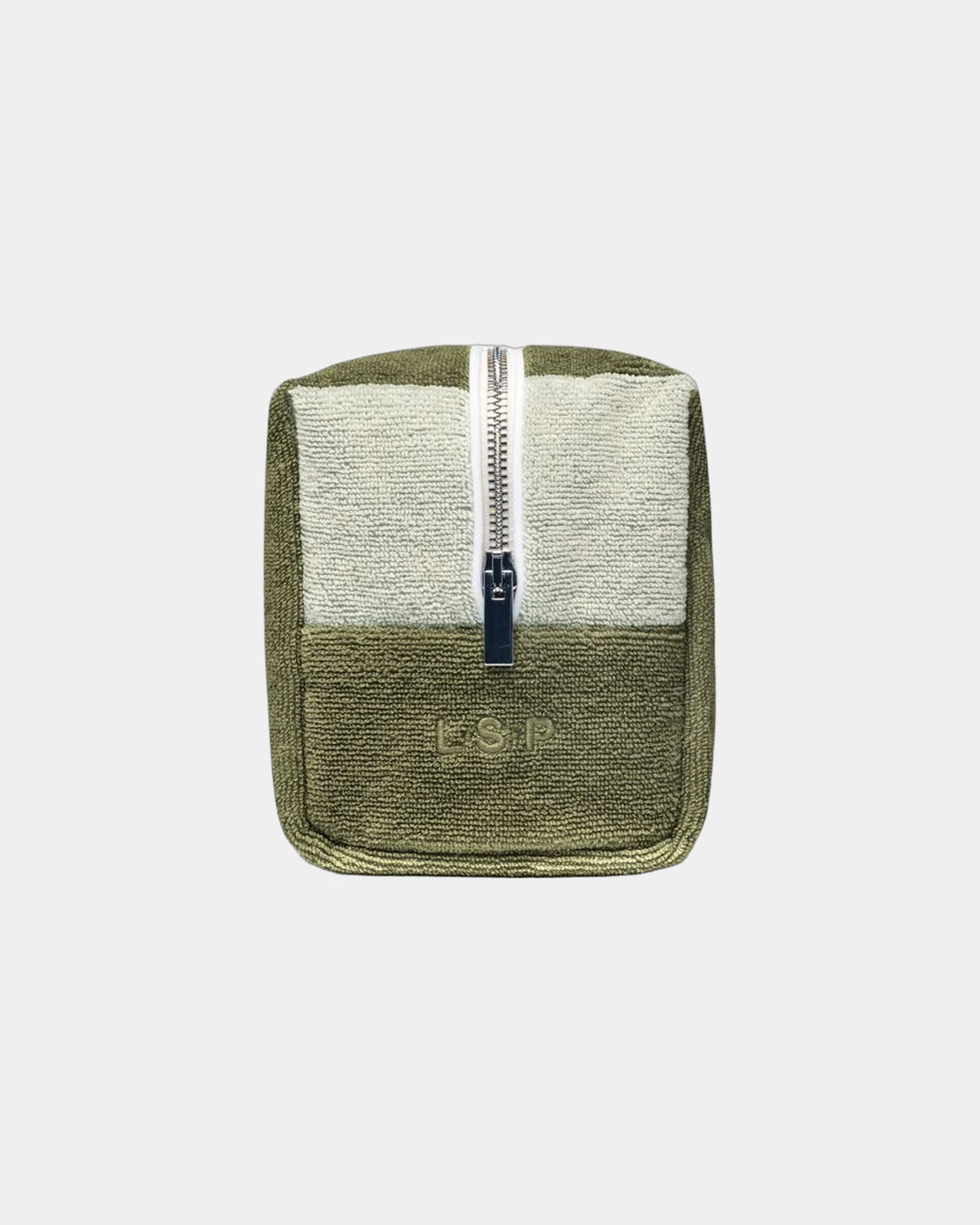 Kosmetiktasche Bio-Baumwolle La Handtuch Paris Riviera zum Personalisieren - Olivengrün / Creme